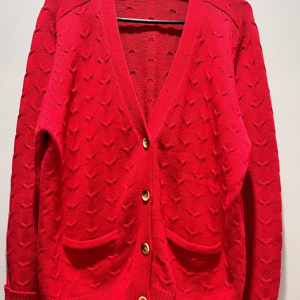 Women's Red Vintage Charter Club, Large Size Button‎ Cardigan.100% Cotton - Picture 2 of 10